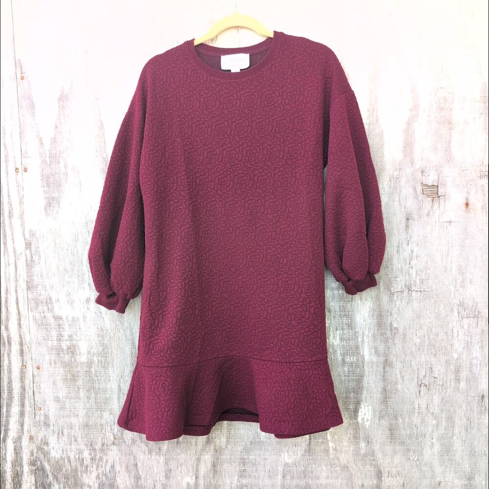 Anthropologie Mare Odila Tunic Dress Women's XS Oversized Burgundy LanternSleeve